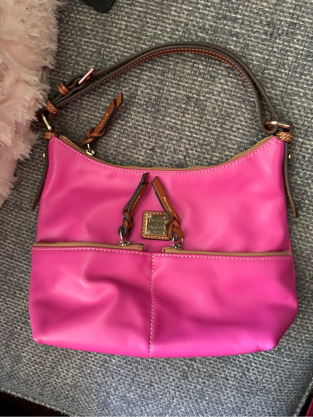 Dooney & Bourke Hot Pink Nylon Hobo Shoulder Bag | Leather Trim | Lightweight - Picture 8 of 9